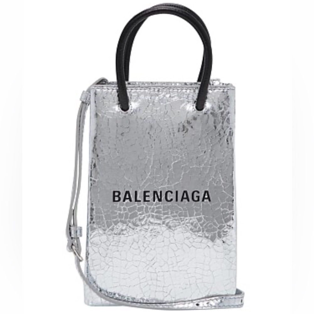BALENCIAGA Silver Mini Tote Shoulder/Crossbody Bag